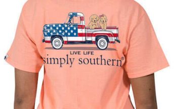 Simply Southern Preppy Tees Flag Truck And Dogs T-Shirts For Women