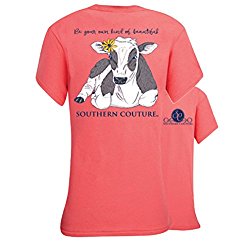 Southern Couture SC Classic Be Beautiful Cow Womens Classic Fit T-Shirt  Coral Silk