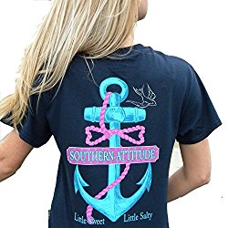 Southern Attitude Salty Anchor Navy Blue Preppy Short Sleeve Shirt