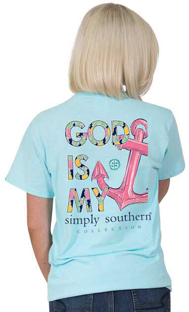 Simply Southern Preppy Collection God Is My Anchor T-shirt for Women in Marine