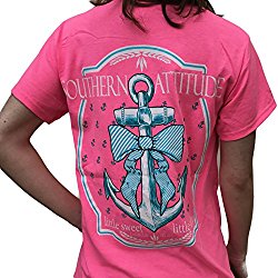 Southern Attitude Bow Anchor Pink Preppy Short Sleeve Shirt