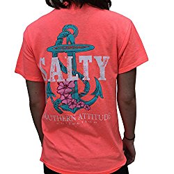 Southern Attitude Flower Anchor Coral Salty Short Sleeve T-Shirt