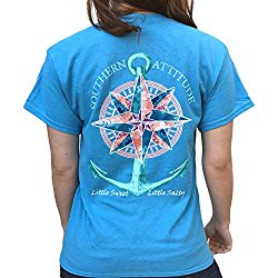 Southern Attitude Compass Rose Anchor Sapphire Blue Short Sleeve Shirt