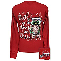 Girlie Girls Owl Be Home For Christmas Preppy Long Sleeve T-Shirt