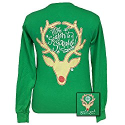 Girlie Girls Christmas Tis the Season Reindeer Long Sleeve T-Shirt Green