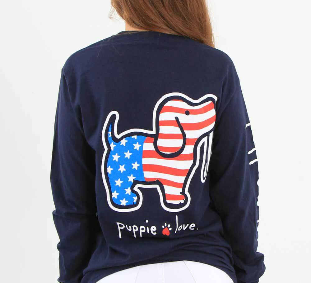 Puppie Love USA Pup Long Sleeve T-Shirt for Women in Navy