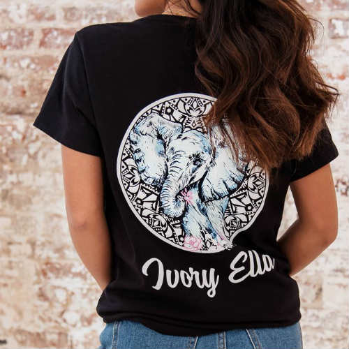 Ivory Ella Fit Black Sketchy Elephant Tee