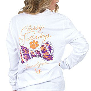 Lauren James Clemson Classy Saturday Long Sleeve Tee in White by Final Sale