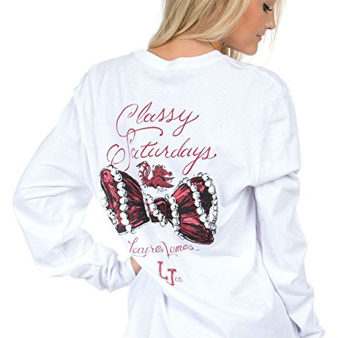 Lauren James South Carolina Classy Saturday Long Sleeve Tee in White by Final Sale