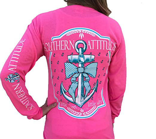 Southern Attitude Bow Anchor Pink Preppy Long Sleeve Shirt