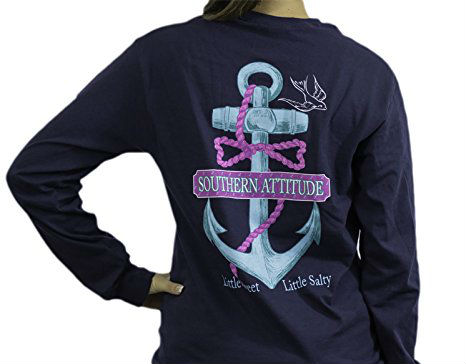 Southern Attitude Salty Anchor Navy Blue Preppy Long Sleeve Shirt