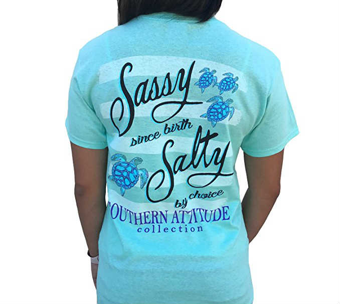 Southern Attitude Sassy Since Birth Salty by Choice Seafoam Green Women's T-Shirt