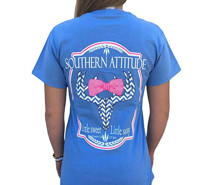 Southern Attitude Sassy Chevron Deer Bow Tie Carolina Blue Short Sleeve Shirt