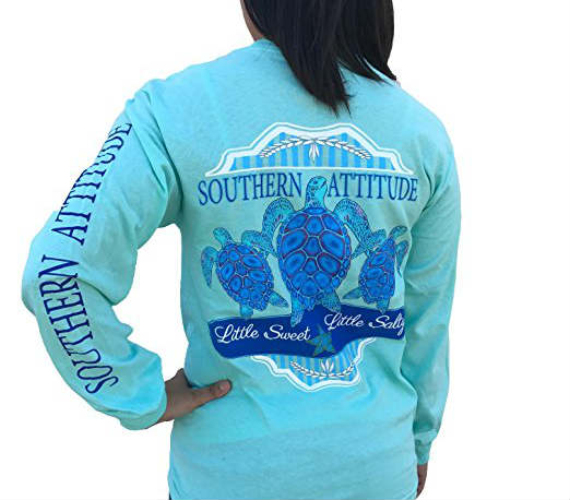 Southern Attitude Three Turtles Sea Foam Green Preppy Long Sleeve Shirt