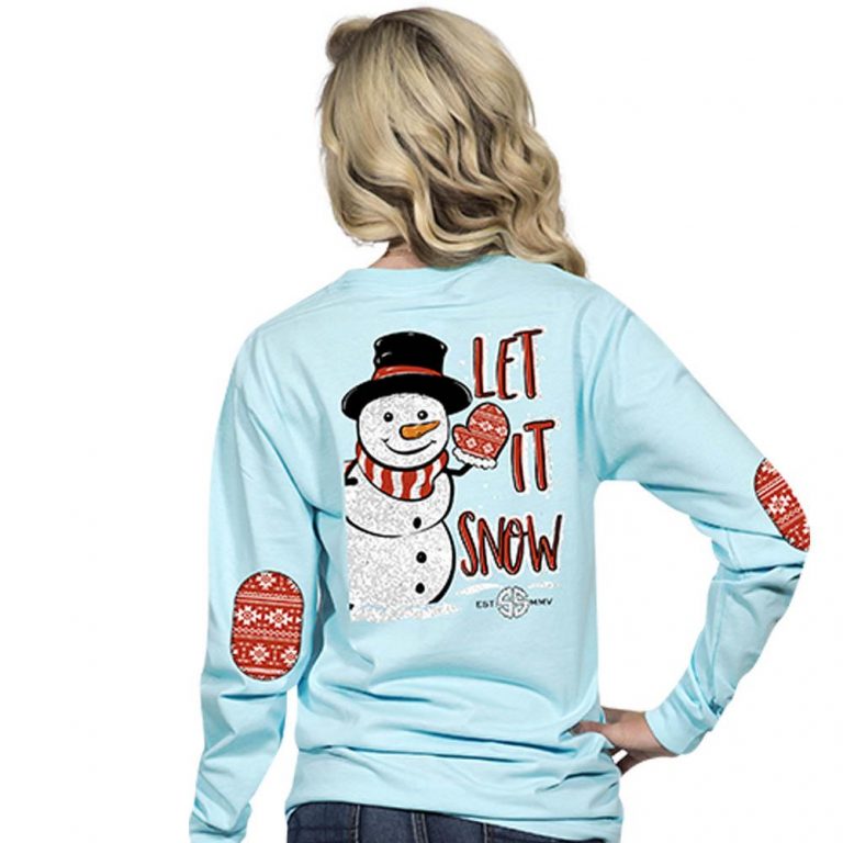 Simply Southern Christmas Shirts Snowman Let It Snow Womens Long Sleeve