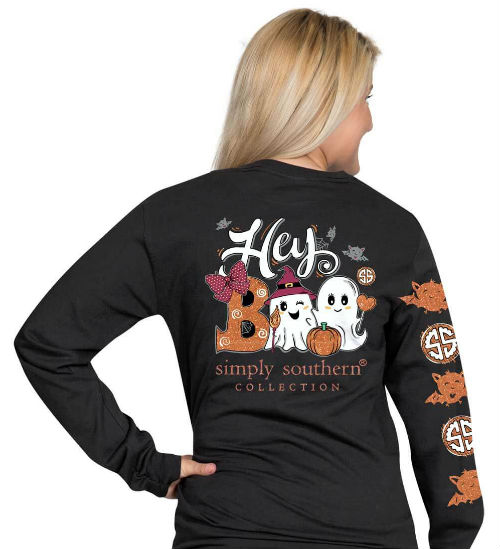 Simply Southern T-Shirt - Hey Boo Halloween Long Sleeve Black Tee