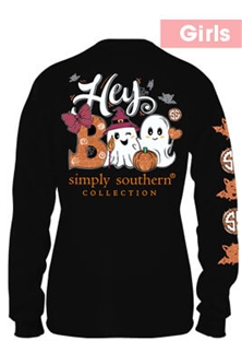 Youth Simply Southern T-Shirt - Hey Boo Halloween Long Sleeve Black Tee