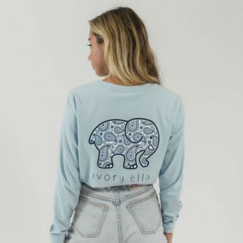 Ivory Ella Long Sleeve T-Shirt Fit Dream Blue Paisley