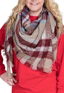 Simply Southern Plaid Blanket Scarf Color Camel And Red