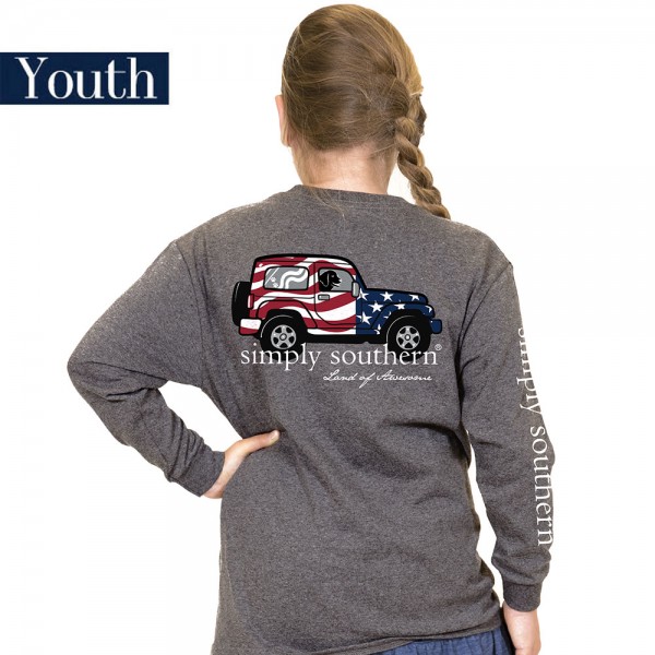 Youth Simply Southern Long Sleeve T-Shirt - Jeep USA Land Of Awesome - Women Color Dark Grey
