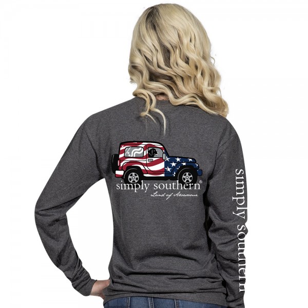 Simply Southern Long Sleeve T-Shirt - Jeep USA Land Of Awesome - Women Color Dark Grey