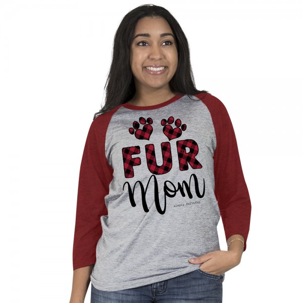 Simply Southern Faithful Baseball Raglan Shirt Fur Mom Women Color Heather Grey