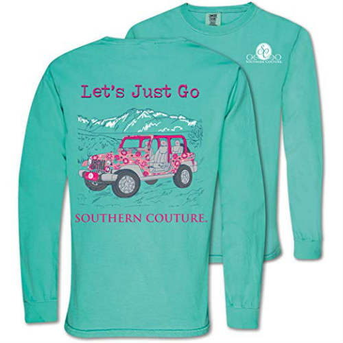 Southern Couture Comfort Long Sleeve Fit Let's Just Go Adult T-Shirt Chalky Mint