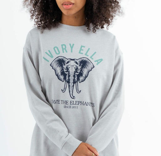 Ivory Ella Heather Grey Save The Elephants Crew Sweatshirt