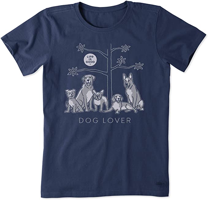 Life Is Good Women T-Shirt - Dog Lover - Darkest Blue