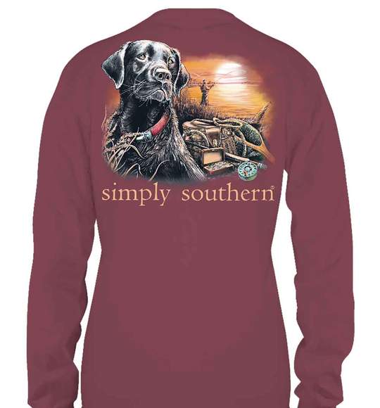 Simply Southern Men Long Sleeve T-Shirt - Lake Dog - Maroon