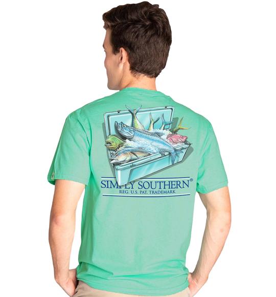 Simply Southern Men T-Shirt - Fishing Cooler - Green Sea