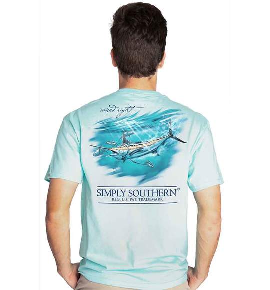 Simply Southern Men T-Shirt - Marlin Deep Sea Fishing - Ice Blue