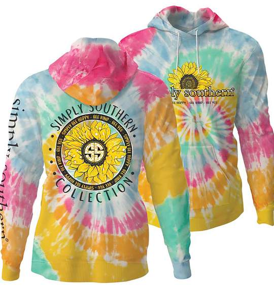 Simply Southern Women Hoodie - Simply Be Happy - Sunflower - Tie Dye Colors