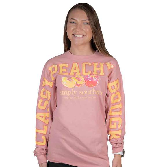 Simply Southern Women Long Sleeve Jersey T-Shirt - Classy Peachy Peach