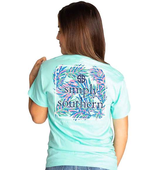 Simply Southern Women T-Shirt - Abstract - Leaves - Surf Blue