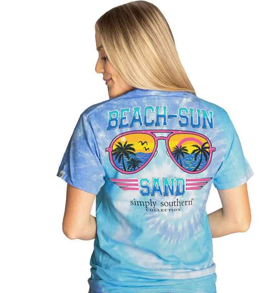 Simply Southern Women T-Shirt - Aviator Beach Sun Sunglasses Sand - Tide
