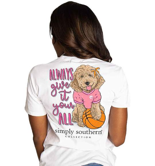Simply Southern Women T-Shirt - Basketball Dog - Always Give It Your All