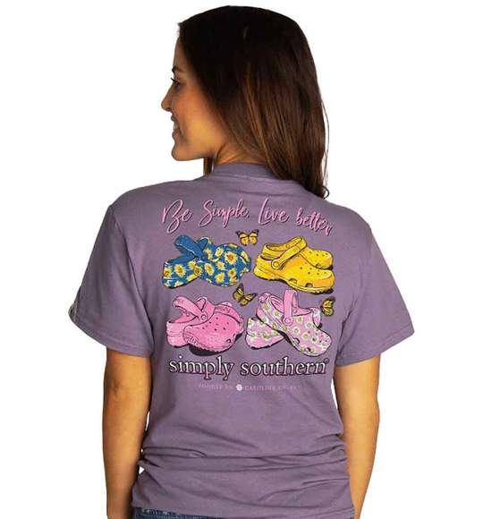Simply Southern Women T-Shirt - Be Simple Live Better - Shoes Clogs - Plum Purple