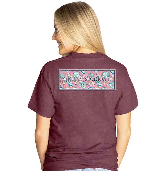 Simply Southern Women T-Shirt - Beach Shells Logo - Maroon