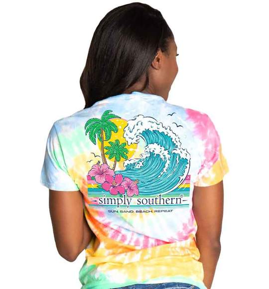 Simply Southern Women T-Shirt - Beach Waves Repeat - Classic Tie Dye