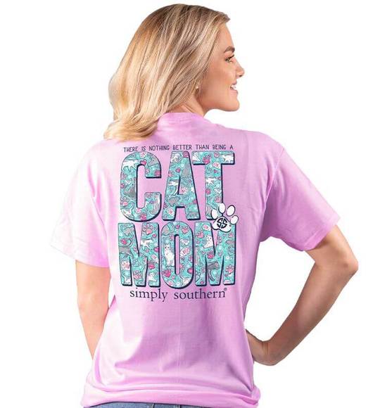 Simply Southern Women T-Shirt - Cat Mom - Color Blush