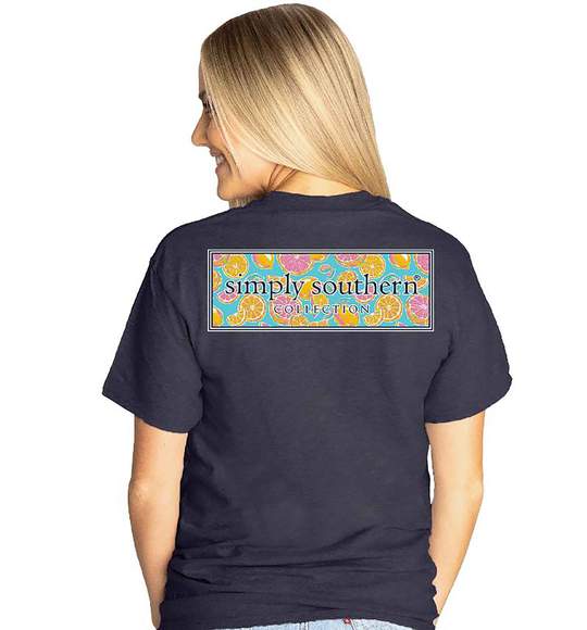 Simply Southern Women T-Shirt - Citrus Fruit Logo - Heather Navy
