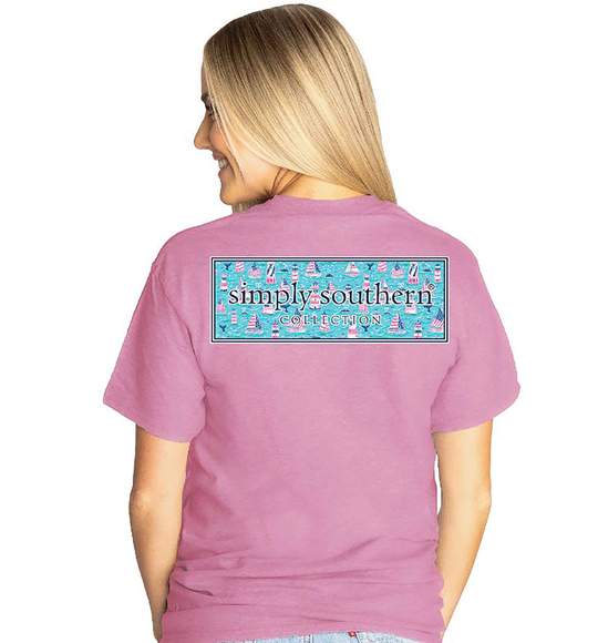 Simply Southern Women T-Shirt - Lighthouse Logo - Plum Rose Pink