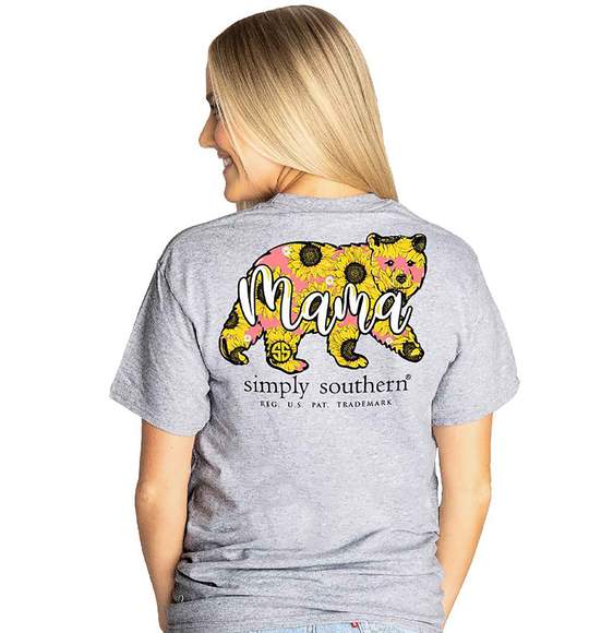 Simply Southern Women T-Shirt - Mama Bear - Sun Flower - Heather Grey