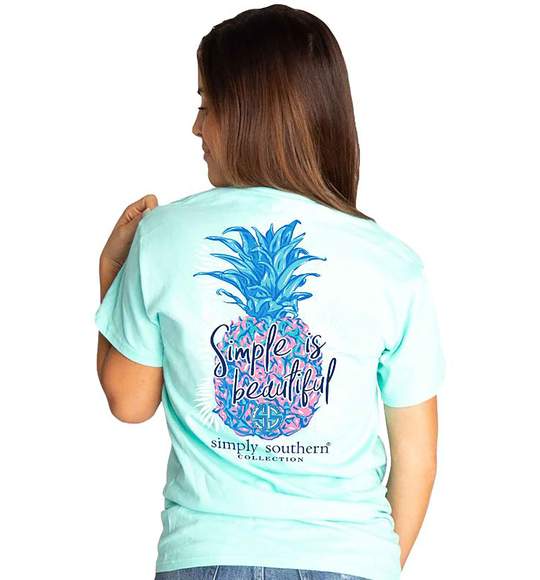 Simply Southern Women T-Shirt - Pineapple Simple Is Beautiful - Surf Blue