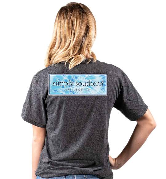 Simply Southern Women T-Shirt - Tie Dye Logo - Dark Heather Grey