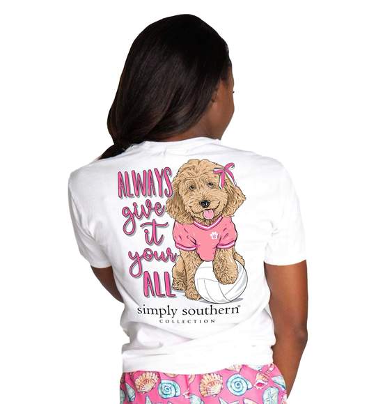 Simply Southern Women T-Shirt - Volleyball Dog - Always Give It Your All