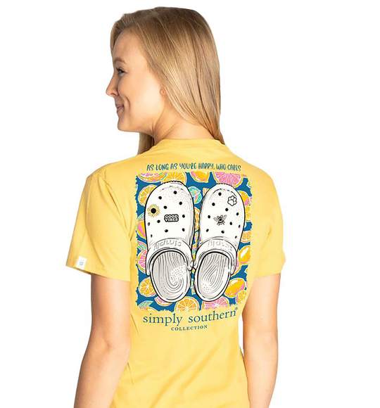 Simply Southern Women T-Shirts - Clogs - As Long As Your Happy - Sunflower