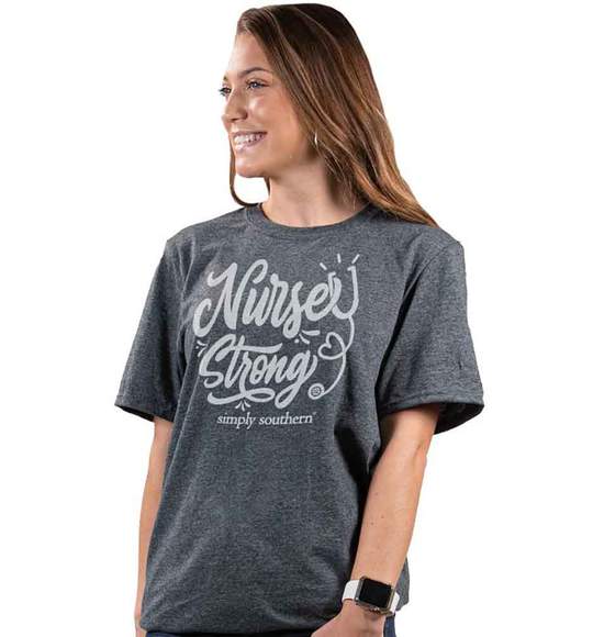 Simply Southern Women Vintage T-Shirt - Nurse Strong - Charcoal