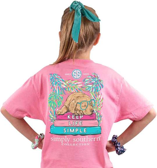 Simply Southern Youth T-Shirt - Dog Keep Life Simple - Pink Flamingo